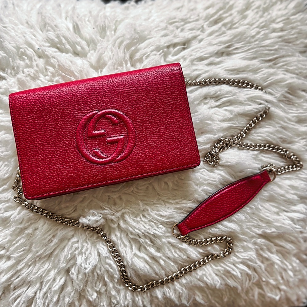 Gucci Soho Wallet on Chain Red Leather Cross Body Bag